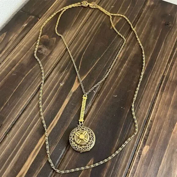VTG Gold Tone Maltese Cross Medallion Double Byzantine Chain Locket Necklace - Picture 1 of 9